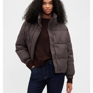 GAP Women's Quilted Puffer Jacket - Dark Brown